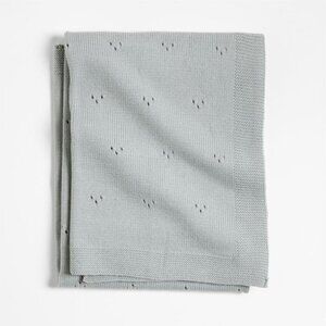 CRATE&BARREL Pointelle Knit Baby Stroller Blanket in Mist Blue